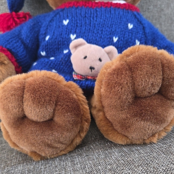 Vintage Charming Brown Teddy Bear with Blue Knit Outfit - Picture 5 of 6